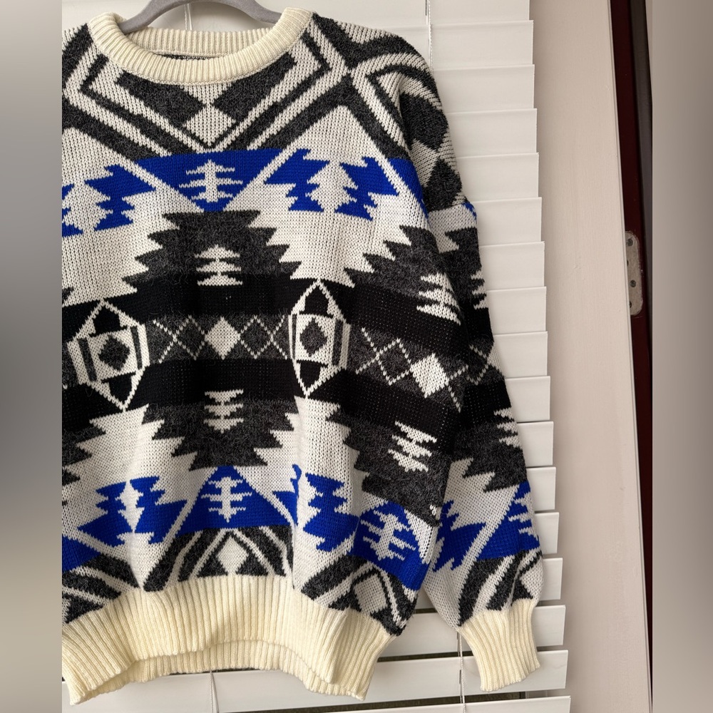 Vintage Aztec Geo Southwestern Geometric Acrylic Knit Sweater Nordic Native L View 3